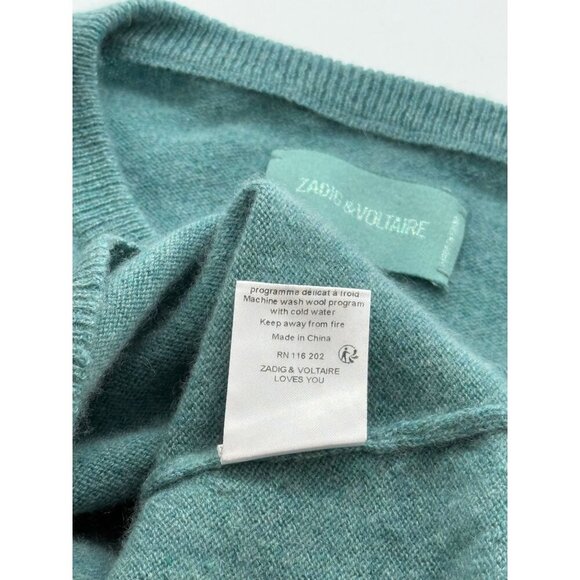 Zadig Voltaire Cici Star Patch Cashmere Sweater Green Blue Crewneck Soft Size XS - Picture 9 of 10